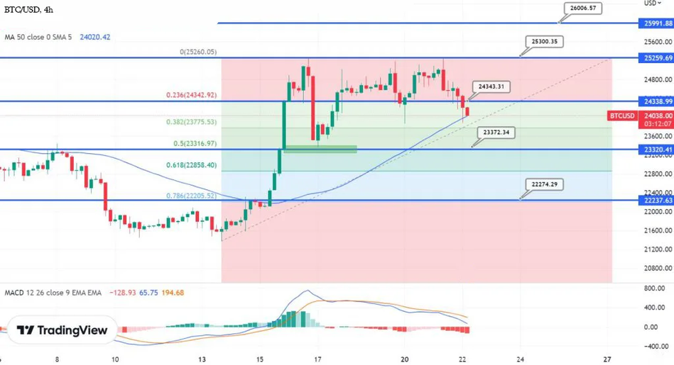 График - Биткоин пытается пробить уровень сопротивления $25000, возможна дальнейшая коррекция